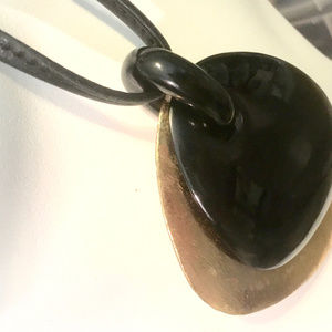 gerda lynggaard monies pendant necklace black gold statement polyresin gold foil